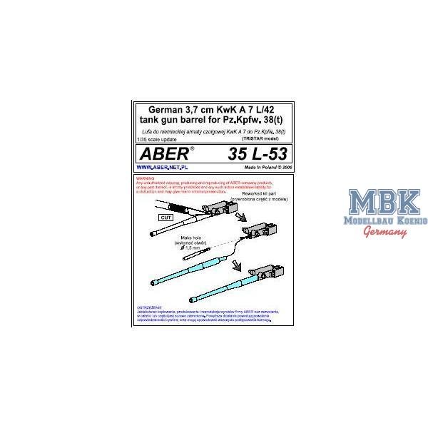 37mm KwK A7 L/42 f&uuml;r Pz. 38 (t) - ABER - 35L-53 - Milit&auml;rmodellbau 1:35 Zur&uuml;stteile Rohre  sonstige