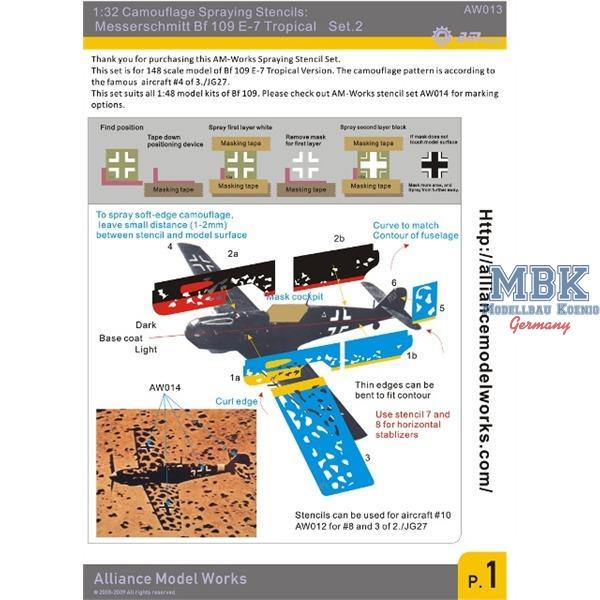 Stencils Messerschmitt Bf 109 E-7  Set.2 - Alliance Modelworks - AAW013 - Flugzeugmodellbau 1:24-1:32 Zubeh&ouml;r   Figuren  &Auml;tz-/Metallteile