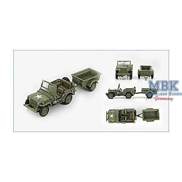 Willys MB Jeep with trailer 4th Marine Division,  - HOBBY MASTER - HG4201 - Fertigmodelle Fahrzeuge 1:72  Hobby Master