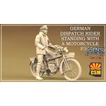 German Dispatch Rider standing with a motorcycle