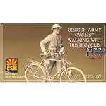 British Army Cyclist walking with his bicycle