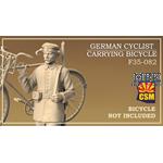 German Cyclist Carrying Bicycle