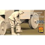 Imperial Russian Army soldier preparing samovar