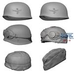 WWII German Para Helmets and side cap 1:16