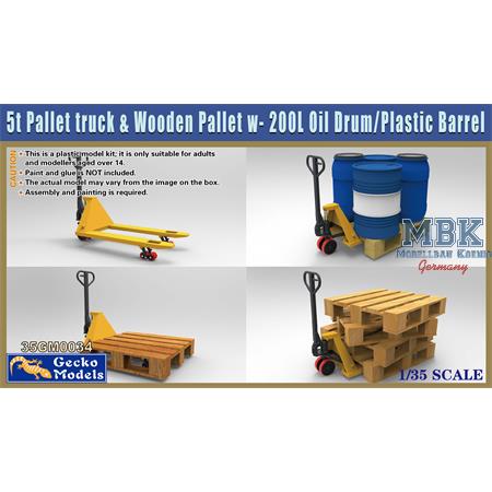 5t Pallet truck&Wooden Pallet w/200L Oil Drum Pl.