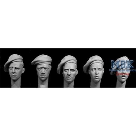 5 heads, Brit. Late WW2 berets/Polish paras