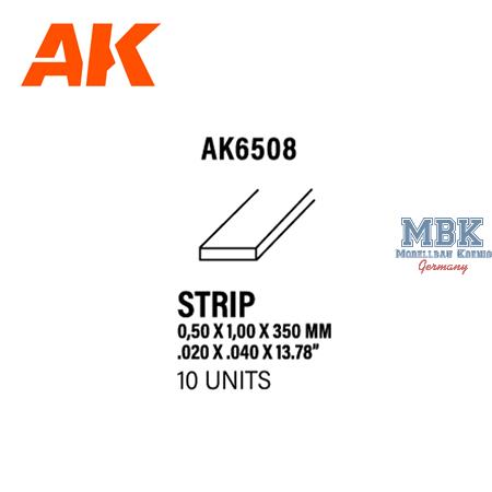 Styrene Strips 0.50 X 1.00 X 350mm (10 units)