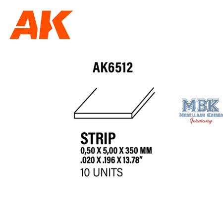 Styrene Strips 0.50 X 5.00 X 350mm (10 units)