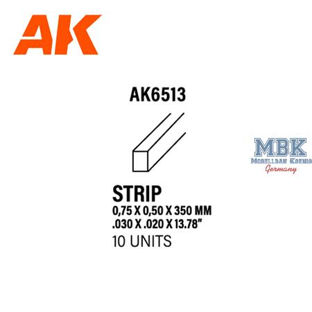 Styrene Strips 0.75 X 0.50 X 350mm (10 units)
