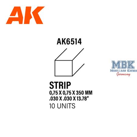 Styrene Strips 0.75 X 0.75 X 350mm (10 units)