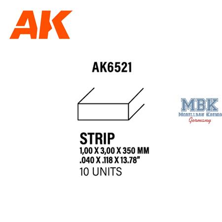 Styrene Strips 1.00 X 3.00 X 350mm (10 units)