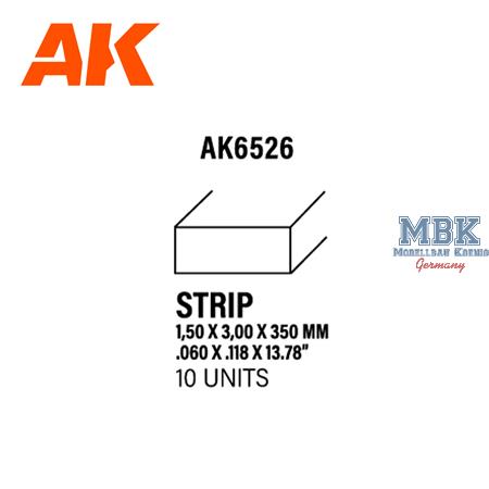 Styrene Strips 1.50 X 3.00 X 350mm (10 units)