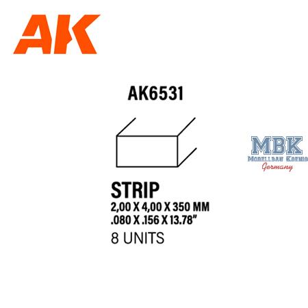 Styrene Strips 2.00 X 4.00 X 350mm (8 units)