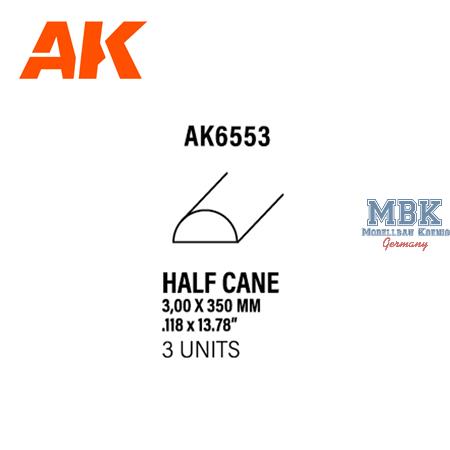 Styrene Half Cane 3.00 X 350mm (3 units)