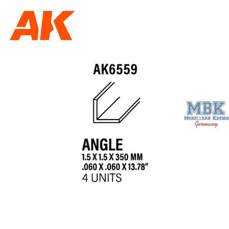 Styrene Angle 1.50 X 1.50 X 350mm (4 units)