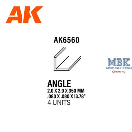Styrene Angle 2.00 X 2.00 X 350mm (4 units)