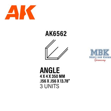 Styrene Angle 4.00 X 4.00 X 350mm (3 units)