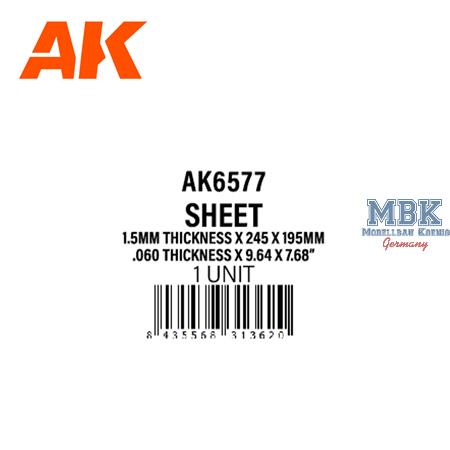 Styrene Sheet 1.5mm thick x 245 x 195mm (1 unit)