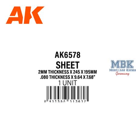 Styrene Sheet 2.0mm thick x 245 x 195mm (1 unit)