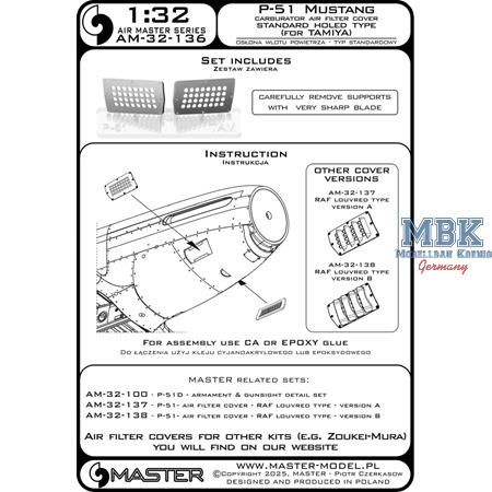 P-51 Mustang carburetor air filter cover standard