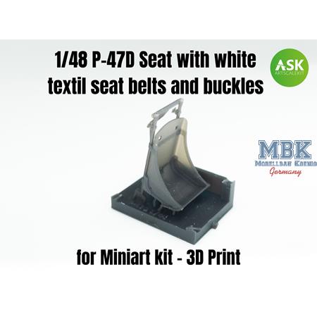 P-47D Seat with white textil seat belts + buckles
