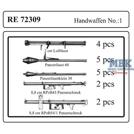 Handfeuerwaffen Set 1 / Hand weapons set  1   1/72