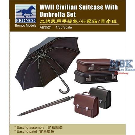WWII Civilian Suitcase with Umbrella Set