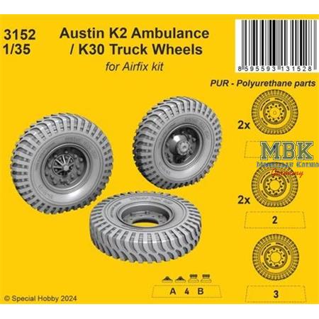 Austin K2 Ambulance/K30 Truck Wheels f. Airfix kit