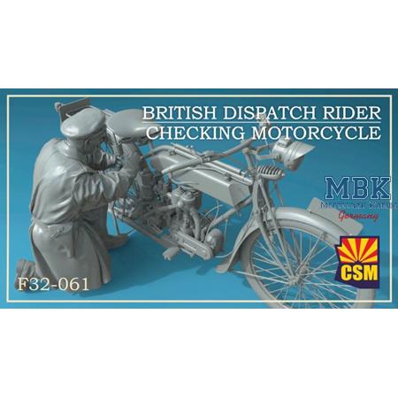 British Dispatch Rider checking motorcycle