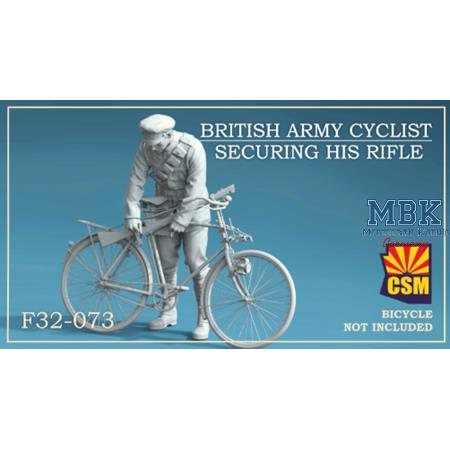 British Army Cyclist securing his rifle