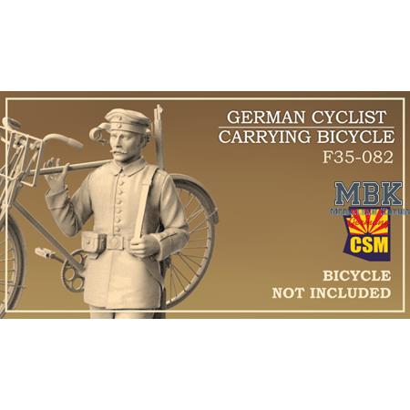 German Cyclist Carrying Bicycle