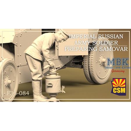 Imperial Russian Army soldier preparing samovar