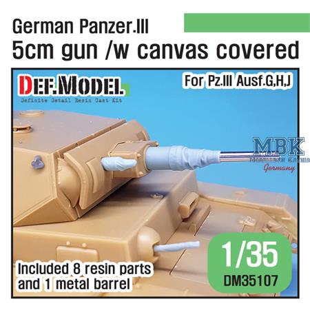 German Pz.III 5cm barrel with canvas cover
