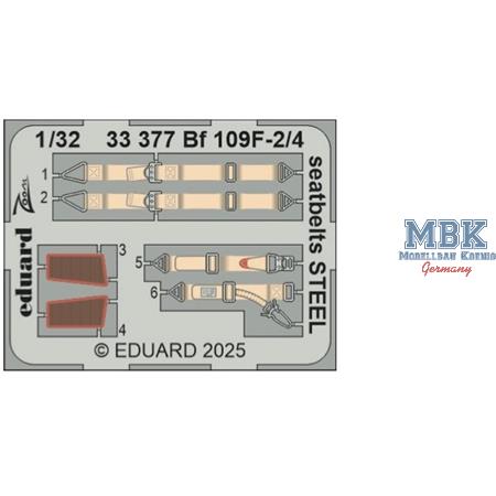 Messerschmitt Bf-109F-2/4 seatbelts STEEL 1/32