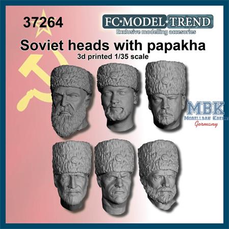 Soviet soldier heads with papakha hat WWII