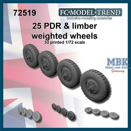 25 PDR gun & limber weighted wheels (1:72)