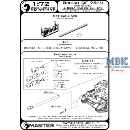 British QF 75mm gun barrel + Besa MG tips