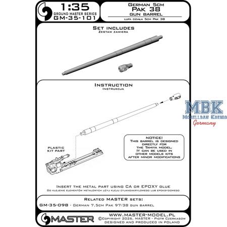 German 5cm Pak 38 gun barrel (for Tamiya kit)