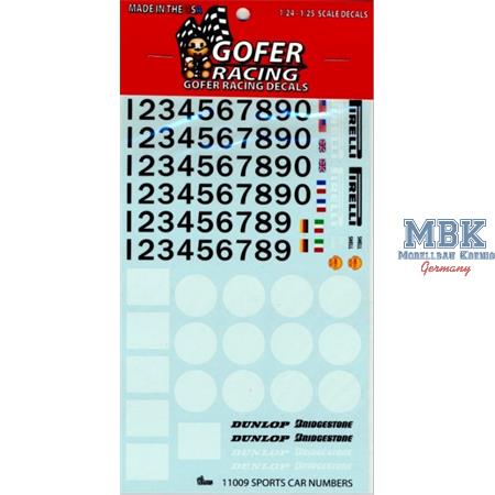 Sports Car Numbers Decal Sheet (1/25 or 1/24)