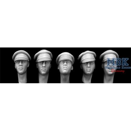 5 heads wearing British WW1 field caps