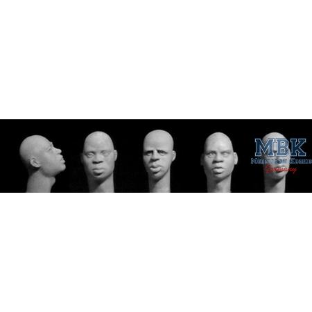5 heads, Bare heads, black African features