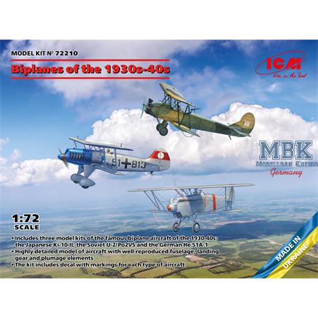 Biplanes of 1930s/1940s (He-51A1, Ki-10-II, U-2)