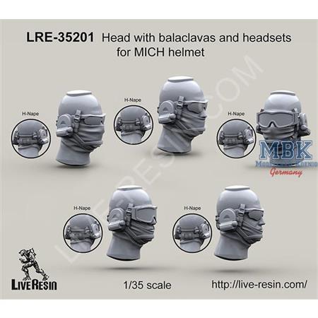 Head with balaclavas and headsets for MICH helmet