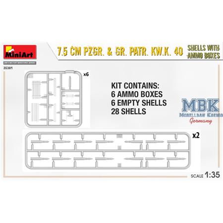 7.5 cm Pzgr.&Gr.Patr. Kw.K.40 Shells w. Ammo Boxes