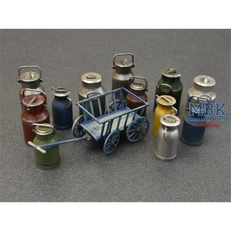 Milk cans with small cart