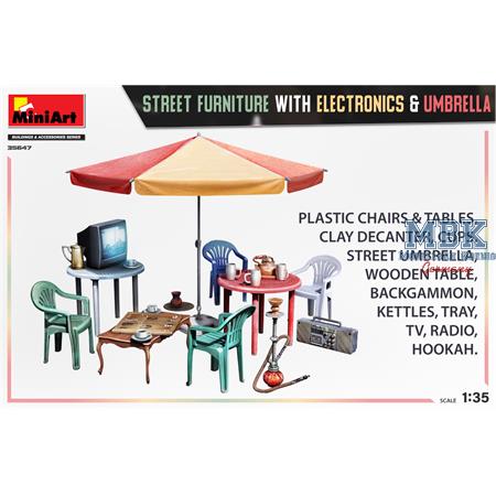 Street furniture with electronics & umbrella
