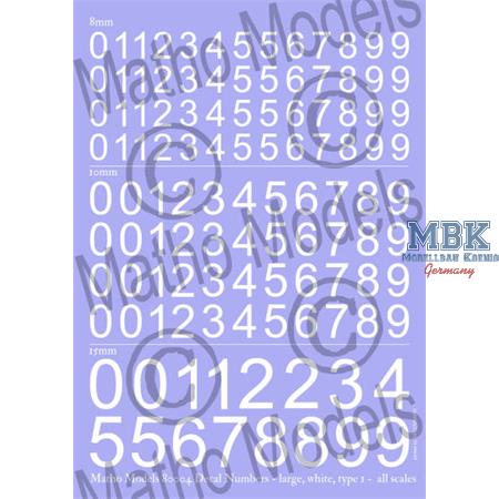 Decal Numbers - large, white, type 1