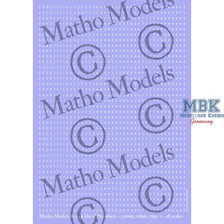 Decal numbers Type 1 White 1,5mm