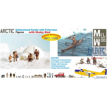 Eskimo/Inuid Family w/ fishermen, Waterline Kajak