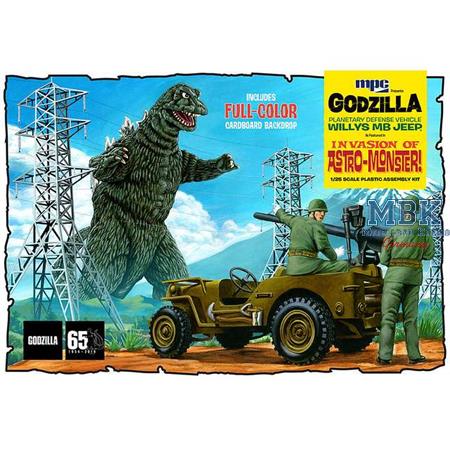 Army Willys MB Jeep + Godzilla Papp-Hintergrund